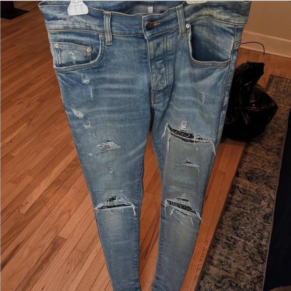 AMIRI Blue Skinny Distressed Jeans